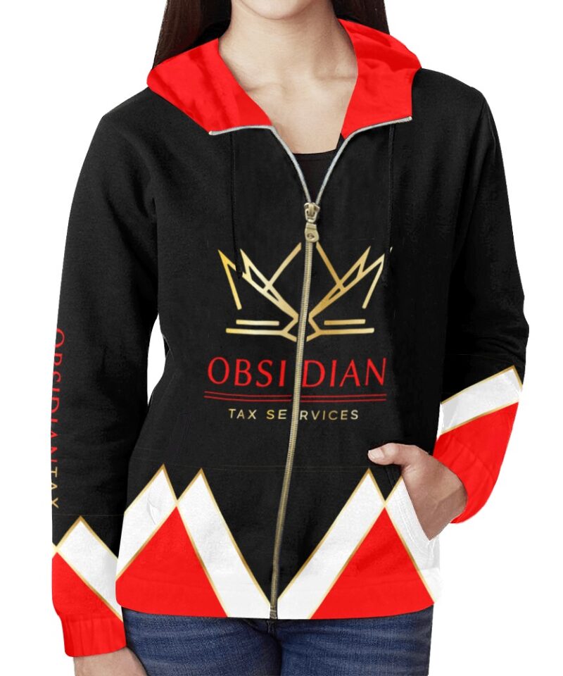 Obsidian Jacket black 2 All Over Print Full Zip Hoodie for Women (Model H14)