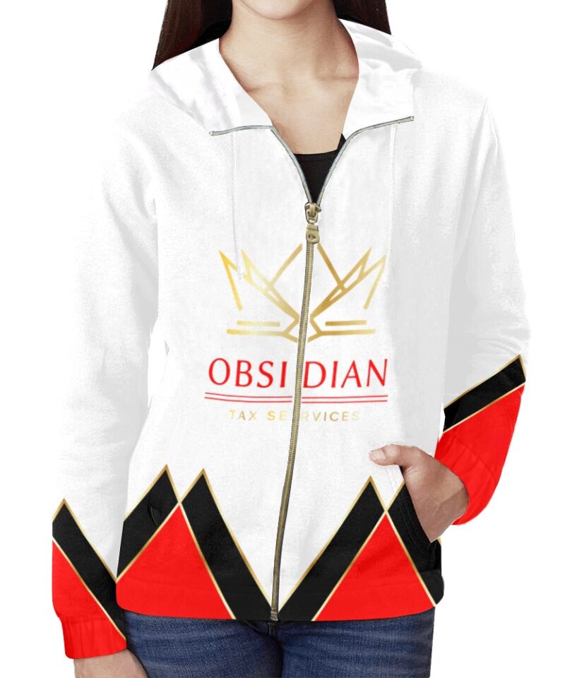 Obsidian Jacket white 1 All Over Print Full Zip Hoodie for Women (Model H14)